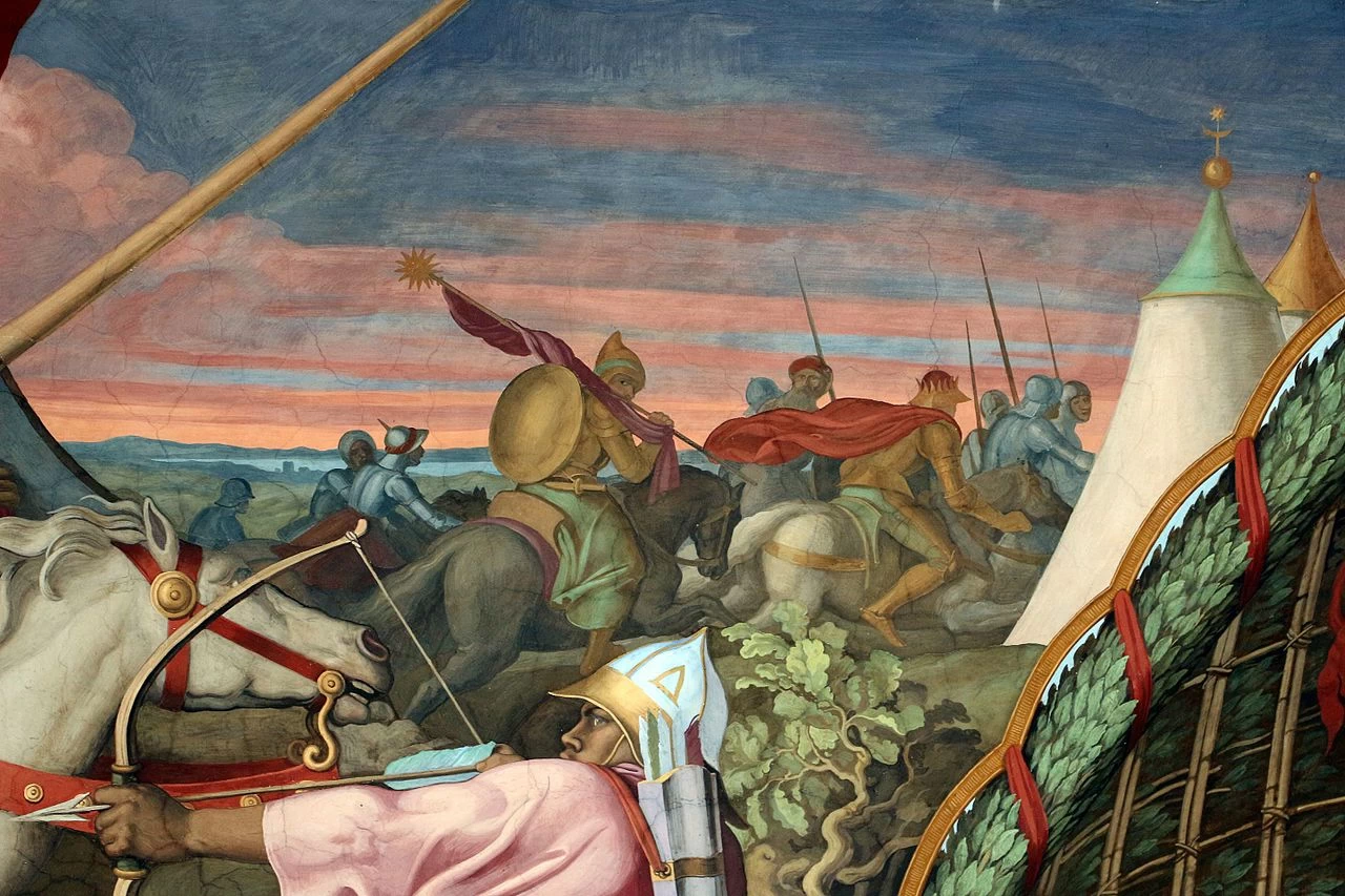 Affreschi di casa Massimo - battaglia, Stanza di Ariosto, Villa Giustiniani Massimo, Roma, dettaglio